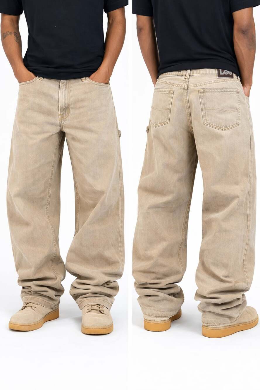 Vintage Lee Relaxed Fit Straight Leg Beige Carpenter Denim Jeans
